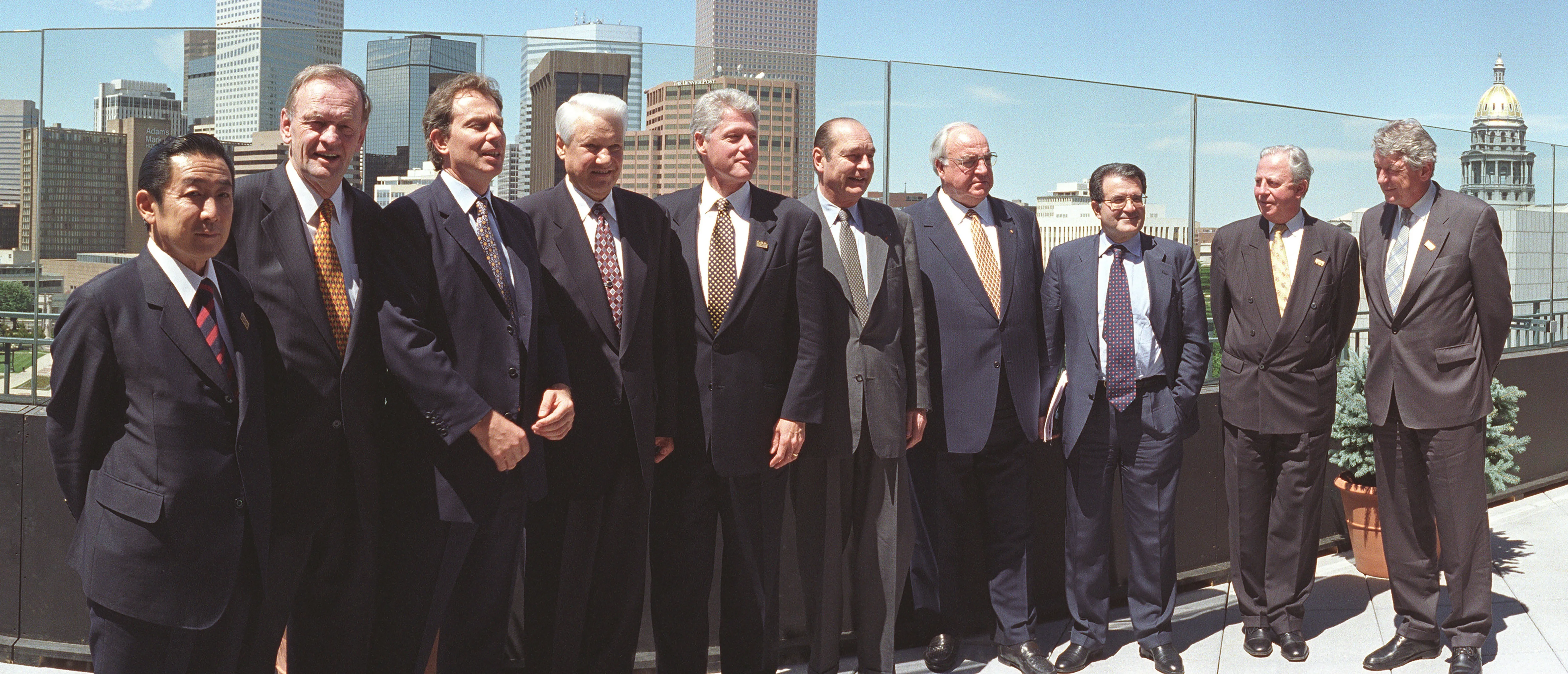 The “Summit of the Eight” in Denver, 21 June 1997: Boris Yeltsin for the first time in the leaders’ line-up. Photo: White House / Bob McNeely. Licence: public domain. Source: Wikimedia Commons https://commons.wikimedia.org/wiki/File:G8_Summit_1997_Family_photo_(cropped).jpg